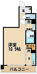 京王線 調布駅 徒歩1分の賃貸マンション 4階1Kの間取り