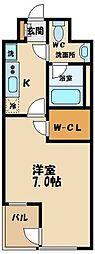 京王線 国領駅 徒歩4分の賃貸マンション 2階1Kの間取り
