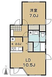 京王井の頭線 下北沢駅 徒歩13分の賃貸マンション 2階1LDKの間取り