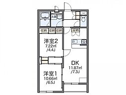 京王線 飛田給駅 徒歩12分の賃貸アパート 2階2DKの間取り