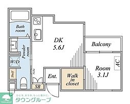西武多摩川線 多磨駅 徒歩25分の賃貸アパート 3階1DKの間取り