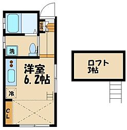 京王線 調布駅 徒歩6分の賃貸アパート 2階ワンルームの間取り