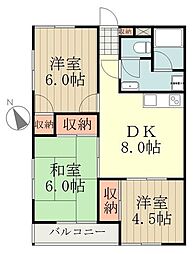京王線 千歳烏山駅 バス15分 三鷹第一小学校前下車 徒歩2分の賃貸マンション 2階3LDKの間取り