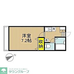 小田急小田原線 成城学園前駅 徒歩13分の賃貸マンション 2階1Kの間取り
