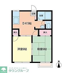 小田急小田原線 祖師ヶ谷大蔵駅 徒歩11分の賃貸アパート 2階2DKの間取り