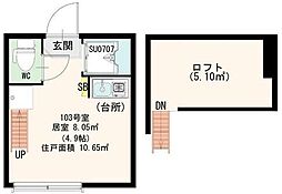京王線 明大前駅 徒歩12分の賃貸アパート 1階ワンルームの間取り