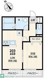エルメゾン武蔵野2 1LDKの間取図画像