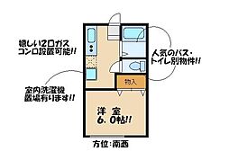 アベニューフラットB 1Kの間取図画像