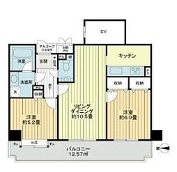 ライオンズガーデン三鷹第2 2LDKの間取図画像
