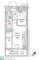 パークアクシス品川南大井パークフロント 3階2DKの間取り