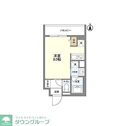 パルムクレスト武蔵小山　サウス棟 1階ワンルームの間取り