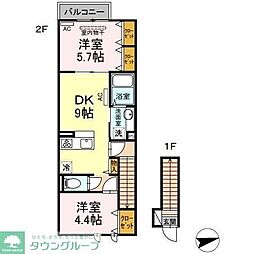 アンジュール等々力 2階2DKの間取り