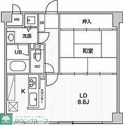アエラス石川台 1階1LDKの間取り