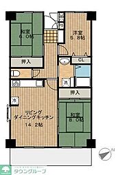 JR京浜東北・根岸線 大森駅 徒歩12分の賃貸マンション 4階3LDKの間取り