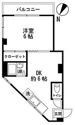 浜マンション 3階1DKの間取り