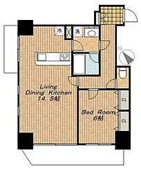 JR山手線 目黒駅 徒歩8分の賃貸マンション 2階1LDKの間取り