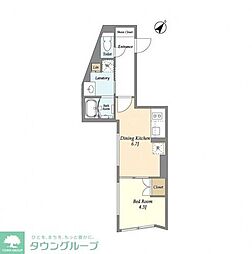 リビオメゾン都立大学 4階1DKの間取り