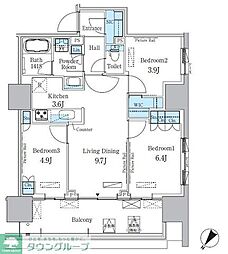 都営大江戸線 勝どき駅 徒歩12分の賃貸マンション 5階3LDKの間取り