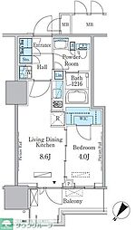 都営大江戸線 勝どき駅 徒歩12分の賃貸マンション 2階1LDKの間取り