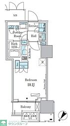 都営大江戸線 勝どき駅 徒歩12分の賃貸マンション 14階ワンルームの間取り