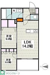 京急空港線 大鳥居駅 徒歩3分の賃貸アパート 2階2LDKの間取り