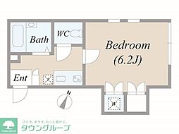 アクアブラン目黒レジデンス 2階1Kの間取り