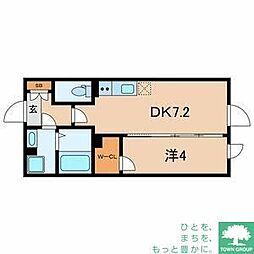 東急目黒線 西小山駅 徒歩6分の賃貸マンション 2階1DKの間取り