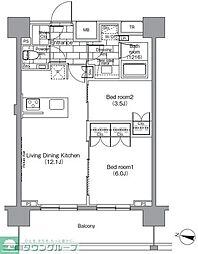 東京メトロ日比谷線 恵比寿駅 徒歩2分の賃貸マンション 14階2LDKの間取り