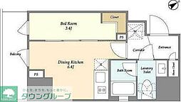 ジオエント門前仲町 7階1DKの間取り