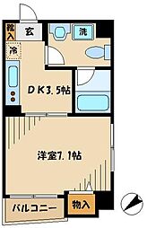 ドルフ東雪谷 3階1Kの間取り