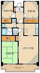 東急こどもの国線 こどもの国駅 徒歩10分の賃貸マンション 3階3LDKの間取り