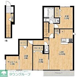 JR横浜線 成瀬駅 徒歩10分の賃貸アパート 2階3LDKの間取り