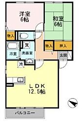 東急田園都市線 長津田駅 徒歩14分の賃貸アパート 2階2LDKの間取り