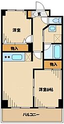 小田急江ノ島線 東林間駅 徒歩4分の賃貸マンション 3階2LDKの間取り