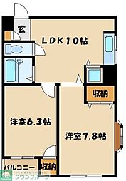 ローリエ町田 3階2LDKの間取り