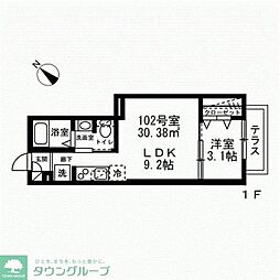 京王相模原線 多摩境駅 徒歩22分の賃貸アパート 1階1LDKの間取り