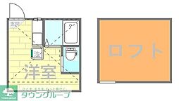 第2フタバハイツ 2階ワンルームの間取り