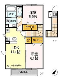 ターナ木曽西B棟 2階2LDKの間取り