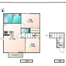 プラムメゾンしあわせ野 2階2LDKの間取り
