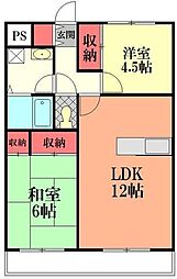 グレースマンション　エステート 3階2LDKの間取り