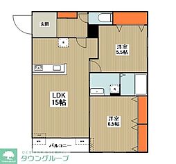 京王相模原線 橋本駅 徒歩15分の賃貸アパート 3階2LDKの間取り
