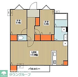 京王相模原線 橋本駅 徒歩15分の賃貸アパート 1階2LDKの間取り