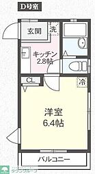 アボットＫ 2階1Kの間取り