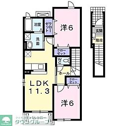 クローヴＣ棟 2階2LDKの間取り