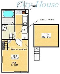 オークウッド多摩境 2階1Kの間取り