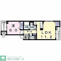 ハイツウィスタリアＡ 2階1LDKの間取り
