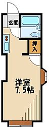 サンホワイト三番館 2階1Kの間取り