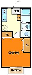 K2東北里 1Kの間取図画像