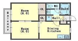 ファンタジーB 2DKの間取図画像