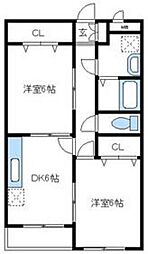 ソレアード 2DKの間取図画像